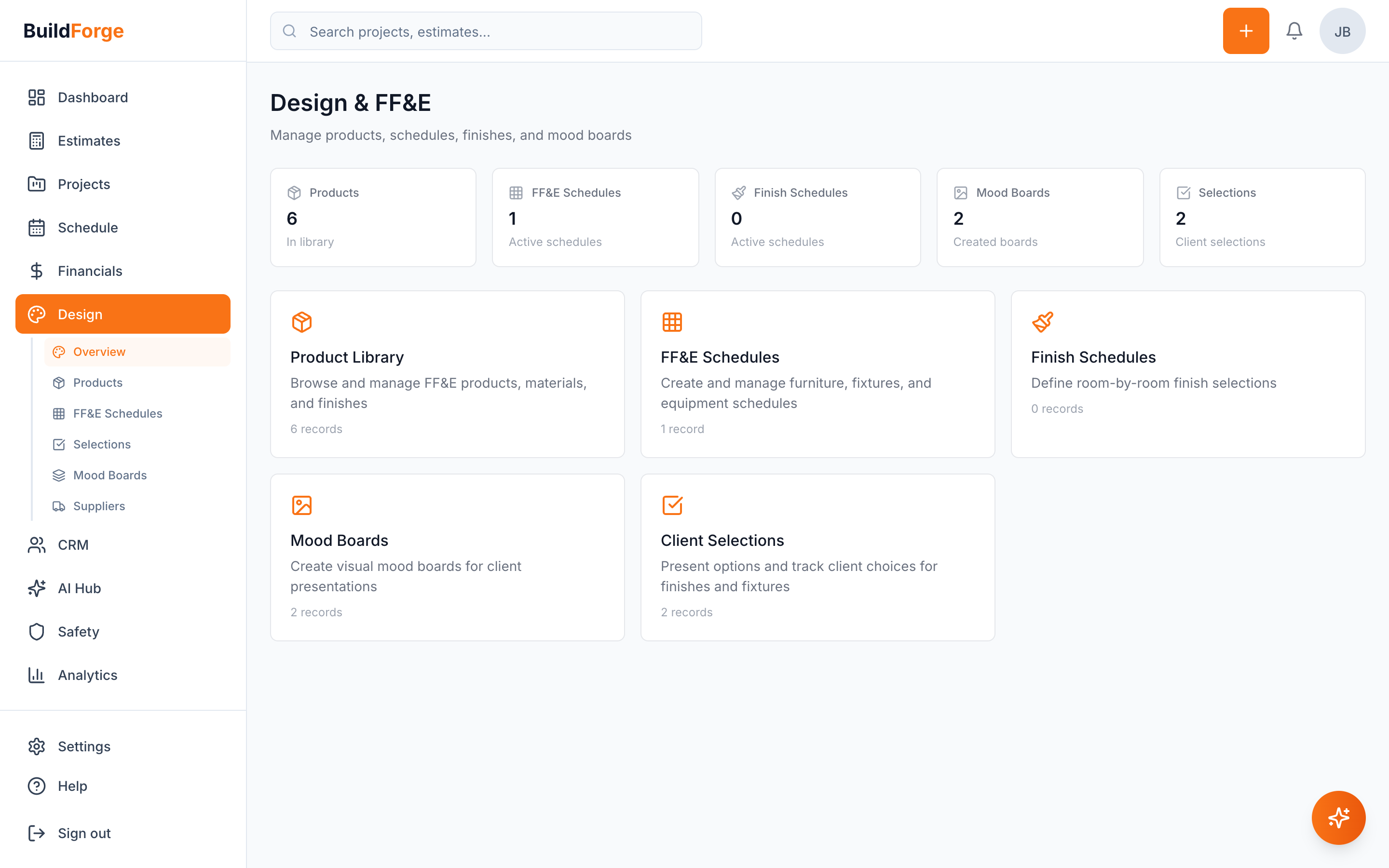 Design & FF&E — BuildForge screenshot